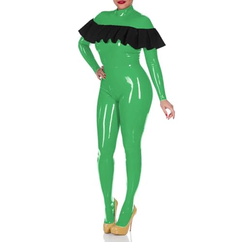 XINLIANYI Nightclub Langärmeliger PVC-Overall für Damen, Rollkragen, Rüschen, Strampler, Oversize, Cosplay-Catsuit, grün, 48 von XINLIANYI