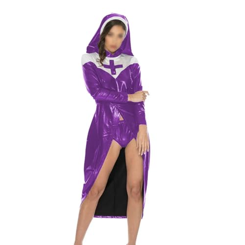 XINLIANYI Nonnenkostüm für Damen, Lackleder, hoher Halsausschnitt, Uniform, Vinyl, Halloween, Schwester, Kostüm, Cosplay, Party, Verkleidung XINLIANYI Nonnenkostüm für Damen, Lackleder, hoher Halsausschnitt, Uniform, Vinyl, Halloween, Schwester, Kostüm, Cosplay, Party, Verkleidung von XINLIANYI