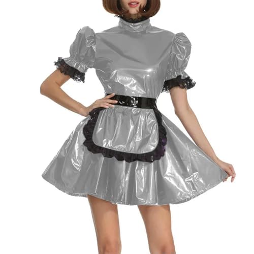 XINLIANYI PVC-Leder-Mädchen-Uniformen, kurzärmelig, abschließbar, A-Linie, Schürze, Dienstmädchenkleid, Cosplay, Party, Verkleidung, Outfits, Silber XINLIANYI PVC-Leder-Mädchen-Uniformen, kurzärmelig, abschließbar, A-Linie, Schürze, Dienstmädchenkleid, Cosplay, Party, Verkleidung, Outfits, Silber von XINLIANYI