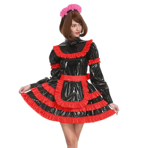 XINLIANYI PVC abschließbares langes A-Linien-Kleid mit Schürze, ausgefallene Uniformen, anpassbar, Rot von XINLIANYI