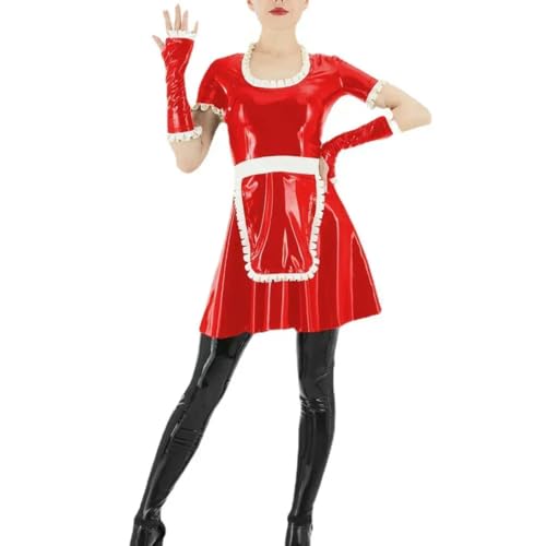 XINLIANYI Quadratischer Kragen, kurze Ärmel, Mini-Dienstmädchen, Cosplay, Uniformen, PVC-Leder, anpassbar von XINLIANYI