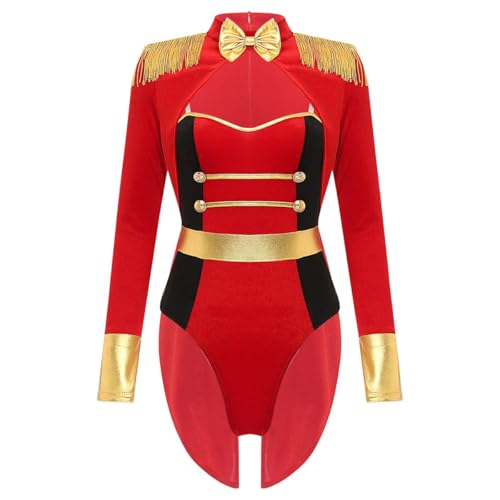 XINLIANYI Ringmeister-Kostüm für Damen, Cosplay, Party, Zirkus, Löwe, Trainer, langärmelig, Fransen, Samt, Smoking, Bodysuit von XINLIANYI