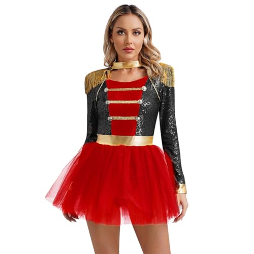 XINLIANYI Rotes Löwenbändiger-Kostüm für Damen, Zirkus, langärmelig, Tanzrock, Cosplay, Party, Verkleidung von XINLIANYI