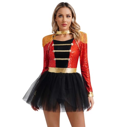 XINLIANYI Rotes Löwenbändiger-Kostüm für Damen, Zirkus, langärmelig, Tanzrock, Cosplay, Party, Verkleidung von XINLIANYI