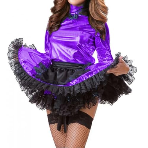 XINLIANYI Schwarze Uniform für Damen, Spitzenbesatz, mit Schürze, Stehkragen, A-Linie, Cosplay, Party, Kostüm, personalisierbar von XINLIANYI