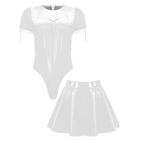 XINLIANYI Sissy Maid Herren-Kostüm-Set, kurze Puffärmel, Body mit hoher Taille, A-Linie, Miniröcke, glänzendes PVC, Cosplay, Clubwear, maßgeschneidert, Weiß, Größe 7XL XINLIANYI Sissy Maid Herren-Kostüm-Set, kurze Puffärmel, Body mit hoher Taille, A-Linie, Miniröcke, glänzendes PVC, Cosplay, Clubwear, maßgeschneidert, Weiß, Größe 7XL von XINLIANYI
