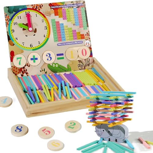 Montessori Mathematik Spielzeug mit Zählstäbchen,Montessori Stapel Spielzeug aus Holz Einmaleins Spiel zum Zahlen 1x1 Addition Subtraktion Rechnen Lernen Mathe-Spielzeug Geschenke für Kinder 3 4 5 6 von XINNIAN