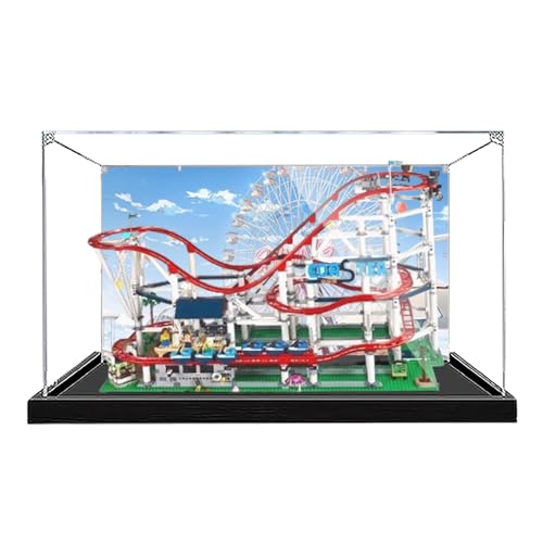 Acryl-Vitrine für Lego 10261 große Achterbahn – staubdicht mit UV-Schutz, passgenau für Lego 10261 Modell – Sammler-Edition (Modell nicht im Lieferumfang enthalten) (Hintergrund (schwarzer Sockel) von XINPENGD
