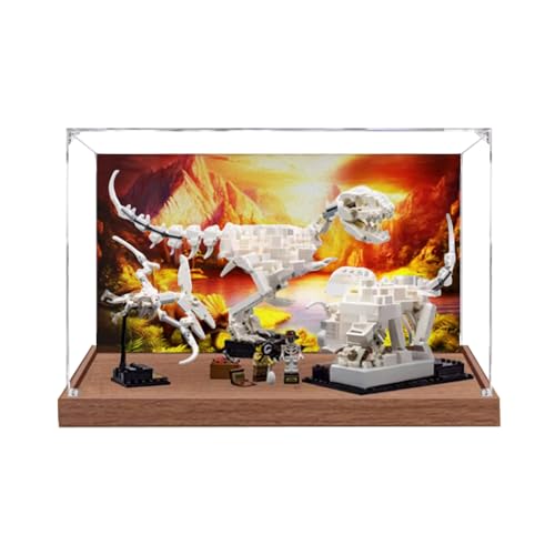 Acryl-Vitrine für Lego 21320 Dinosaurier-Fossil – staubdicht mit UV-Schutz, passgenau für Lego 21320 Modell – Sammler-Edition (Modell nicht im Lieferumfang enthalten) (Hintergrund + Holzsockel) von XINPENGD