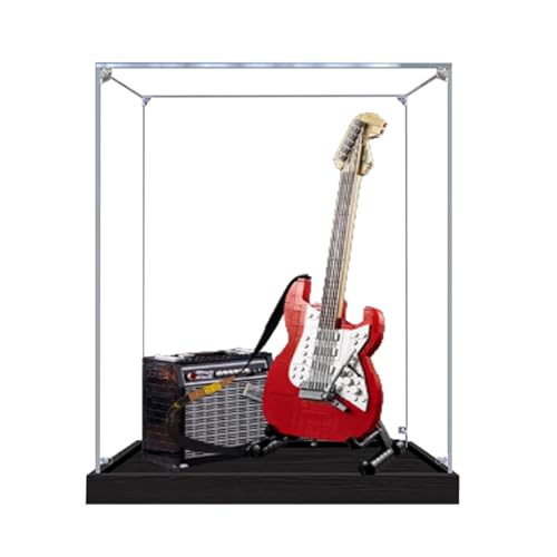 Acryl-Vitrine für Lego 21329 Gitarre, staubdicht mit UV-Schutz, passgenau für Lego 21329 Modell, Sammler-Edition (Modell nicht im Lieferumfang enthalten) (schwarzer Sockel + 2 mm) von XINPENGD