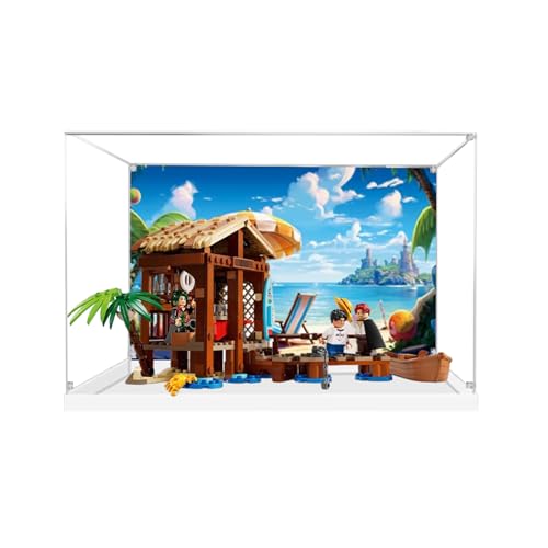 Acryl-Vitrine für Lego 75636 Windmühle Village Lodge – staubdicht mit UV-Schutz, passgenau für Lego 75636 Modell – Sammleredition (Modell nicht im Lieferumfang enthalten) (weißer Sockel + Hintergrund) von XINPENGD