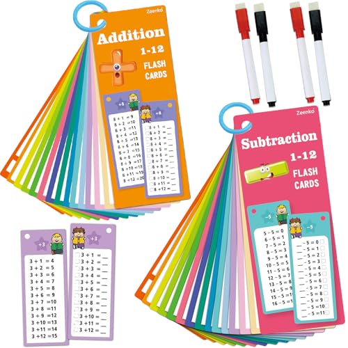 2 Stück Lernkarten mit 4 Trocken Abwischbaren Markern, Tragbare Lernhilfe,Mathe Karten Tragbare Mathe Denkspiele Einschulung Geschenk Für Kinder von XINSUO