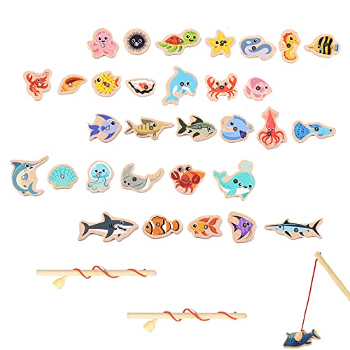 XINTANGXIA 31Stück Magnetisches Angelspiel Holzfisch-Lernspielzeug Angeln Spielzeug mit Fischruten für Kleinkinder Jungen Mädchen Geburtstagsgeschenke von XINTANGXIA