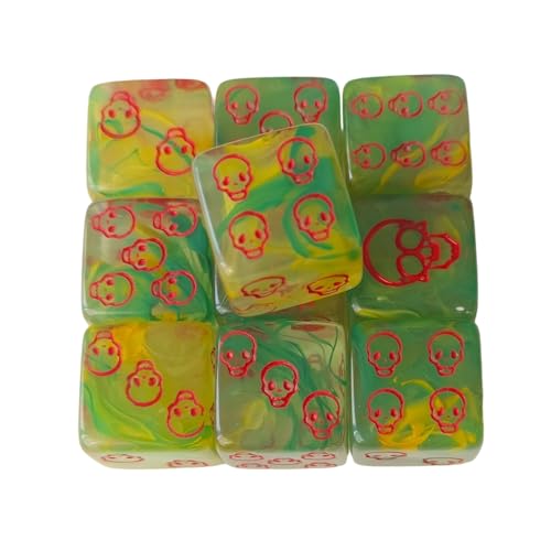 10 Stück Acryl-Schädelmuster-Würfel, Rollenspiel, Tischspiel, sechsseitig, runde Ecken, Mahjong-Zubehör, Totenkopf-Muster, Würfel, Tischspiel-Zubehör für Rollenspiele von XINYIN