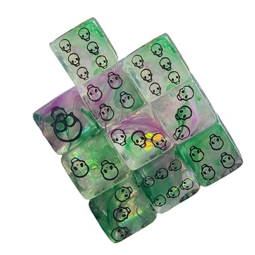 10 Stück Acryl-Schädelmuster-Würfel, Rollenspiel, Tischspiel, sechsseitig, runde Ecken, Mahjong-Zubehör, Totenkopf-Muster, Würfel, Tischspiel-Zubehör für Rollenspiele von XINYIN