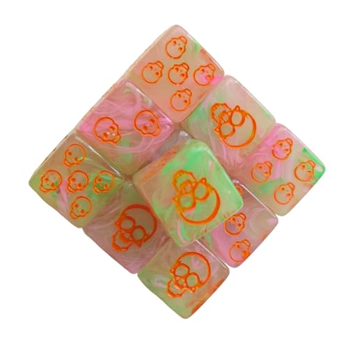 10 Stück Acryl-Schädelmuster-Würfel, Rollenspiel, Tischspiel, sechsseitig, runde Ecken, Mahjong-Zubehör, Totenkopf-Muster, Würfel, Tischspiel-Zubehör für Rollenspiele von XINYIN