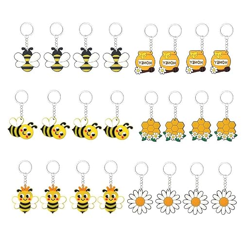 24 Stück Mini Schlüsselanhänger Bienen Waben Blume Anhänger Schlüsselanhänger Für Kinder Geschenke Party Schultasche Schöne Biene Blume Schlüsselanhänger von XINYIN