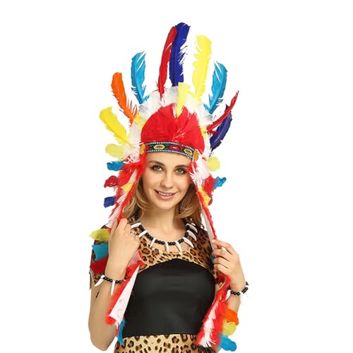 XINYIN Indianer-Kostüm, Haarreif für Karneval, Festival, Requisiten, gefiedertes Haarband, indischer Haarreif für Bühnenauftritte XINYIN Indianer-Kostüm, Haarreif für Karneval, Festival, Requisiten, gefiedertes Haarband, indischer Haarreif für Bühnenauftritte von XINYIN