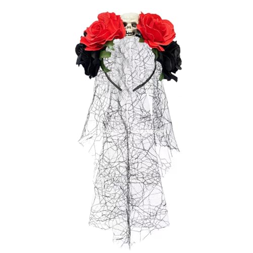 XINYIN Skelett Hand Schädel Schleier Haarband mit dunkler Blume und Spitzenschleier für Erwachsene Teenager Halloween Party Kopf Zubehör Halloween Haarschmuck XINYIN Skelett Hand Schädel Schleier Haarband mit dunkler Blume und Spitzenschleier für Erwachsene Teenager Halloween Party Kopf Zubehör Halloween Haarschmuck von XINYIN