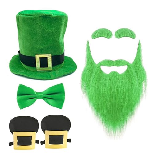 XINYIN StPatrick Day Grüner großer Hut Fliege Bart Kostüm Set Irischer Nationalfeiertag Requisiten Set Karneval Party Dekoration von XINYIN