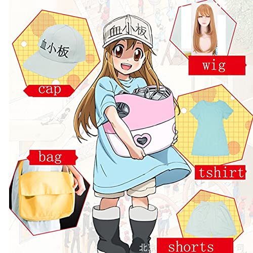 Anime-Zellen Bei Der Arbeit Hataraku Saibou Thrombozyten Kostüm Cosplay Kleidung T-Shirt + Hosen + Mütze + Tasche + Perücke Thrombozyten Cosplay Kostüm One Size Komplettes Set Anime-Zellen Bei Der Arbeit Hataraku Saibou Thrombozyten Kostüm Cosplay Kleidung T-Shirt + Hosen + Mütze + Tasche + Perücke Thrombozyten Cosplay Kostüm One Size Komplettes Set von XINYIYI