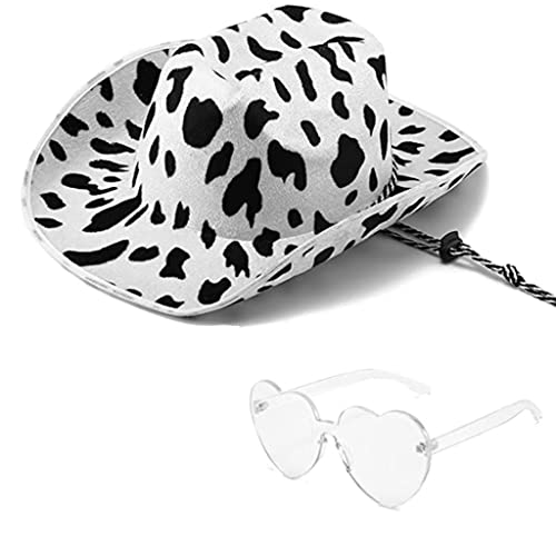 XITEA 2 Stück Kuh-Print Sommer Cowgirl Hut mit Herz Sonnenbrille Hut für Hochzeit XITEA 2 Stück Kuh-Print Sommer Cowgirl Hut mit Herz Sonnenbrille Hut für Hochzeit von XITEA
