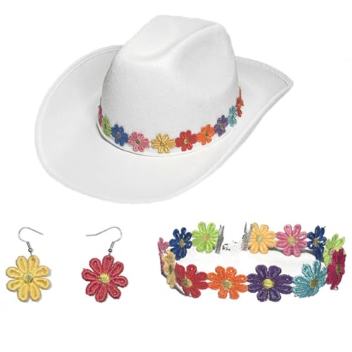 XITEA 3-teiliges Set mit baumelnden Ohrringen + Halsband + Cowboyhut für Erwachsene, Karneval, Sonnenschutz, Frauenhut mit aufgerollten Krempen für Camping XITEA 3-teiliges Set mit baumelnden Ohrringen + Halsband + Cowboyhut für Erwachsene, Karneval, Sonnenschutz, Frauenhut mit aufgerollten Krempen für Camping von XITEA