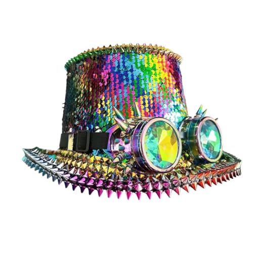 XITEA Shimmering Sequined Captain Caps with Goggles for Music Festival Maskerades Party Flat Top Hat Role Playing Accessories XITEA Shimmering Sequined Captain Caps with Goggles for Music Festival Maskerades Party Flat Top Hat Role Playing Accessories von XITEA