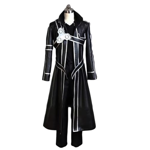 Anime SAO Kunstleder Kirigaya Kazuto Kirito Kampfanzug Cosplay kostüme Uniform Halloween Verkleidung Karneval Outfits (01, L) von XITONGTANG