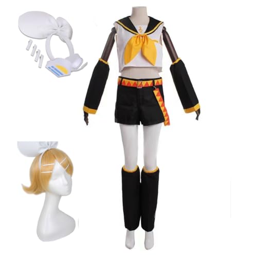 XITONGTANG (Costume+Wig) Anime Rin Len Cosplay kostüme Uniform Outfit Full Set Halloween Women (01-Rin/, M) von XITONGTANG