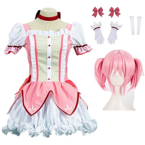 XITONGTANG Kaname Madoka Cosplay kostüme Pink Outfit Full Set Halloween Girl Verkleidung Karneval Toupet (01-Pink, S) von XITONGTANG