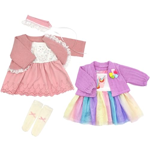 Puppenkleidung für 50-55 cm Baby Puppen mit Stirnband Mantel Kleid und Socken, 2er-Pack für 50-55 cm Puppen (Keine Puppe) von XIVEENS
