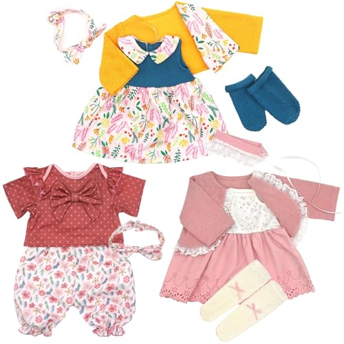 Puppenkleidung für 50-55 cm Baby Puppen mit Stirnband Mantel Kleid und Socken, 3er-Pack für 50-55 cm Puppen (Keine Puppe) von XIVEENS