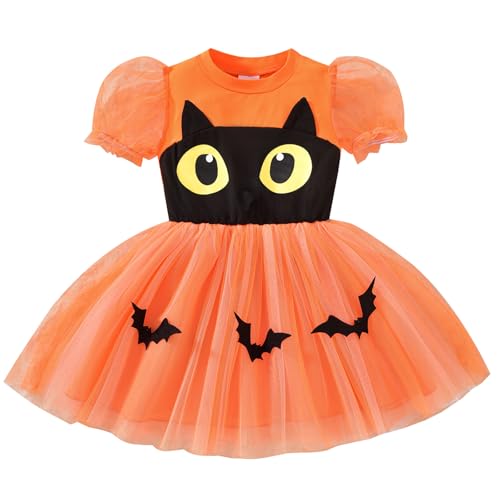 XIXIMAON Halloween-Kleid für Mädchen, Kürbis, Geist, Prinzessinnenkleid, Tutu, Tüll, Langarm, Halloween-Kostüm, Partyoutfit, Orange, Schwarz, Katze, 18-24 Monate XIXIMAON Halloween-Kleid für Mädchen, Kürbis, Geist, Prinzessinnenkleid, Tutu, Tüll, Langarm, Halloween-Kostüm, Partyoutfit, Orange, Schwarz, Katze, 18-24 Monate von XIXIMAON