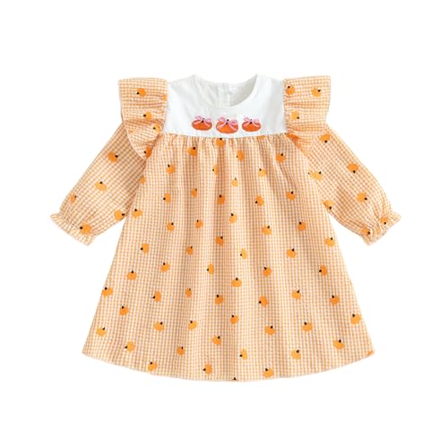 XIXIMAON Halloween-Kleid für Mädchen, Kürbismotiv, Totenkopf, Prinzessin, Langarm, Kostüm, Halloween, Kostüm, Herbst/Winter, lässig, Orange kariert, 18-24 Monate XIXIMAON Halloween-Kleid für Mädchen, Kürbismotiv, Totenkopf, Prinzessin, Langarm, Kostüm, Halloween, Kostüm, Herbst/Winter, lässig, Orange kariert, 18-24 Monate von XIXIMAON