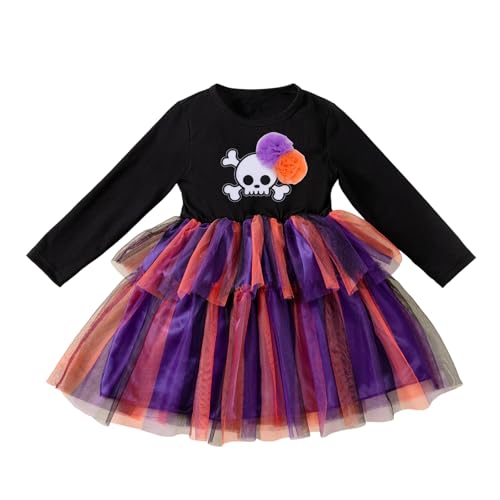 XIXIMAON Halloween-Kleid für Mädchen, Kürbismotiv, Totenkopf, Prinzessin, Langarm, Kostüm, Halloween, Kostüm, Herbst/Winter, lässig, Schwarzer Totenkopf, 2-3 Jahre XIXIMAON Halloween-Kleid für Mädchen, Kürbismotiv, Totenkopf, Prinzessin, Langarm, Kostüm, Halloween, Kostüm, Herbst/Winter, lässig, Schwarzer Totenkopf, 2-3 Jahre von XIXIMAON
