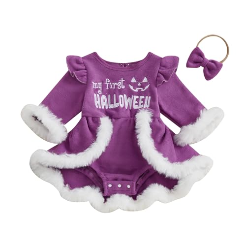 XIXIMAON Halloween-Kostüm, Baby, Mädchen, Strampler, bedruckt, Kürbis, Kleid mit Tüll, 2 Stück Body + Stirnband für Halloween-Party, Violett My First Halloween, 3-6 Monate XIXIMAON Halloween-Kostüm, Baby, Mädchen, Strampler, bedruckt, Kürbis, Kleid mit Tüll, 2 Stück Body + Stirnband für Halloween-Party, Violett My First Halloween, 3-6 Monate von XIXIMAON