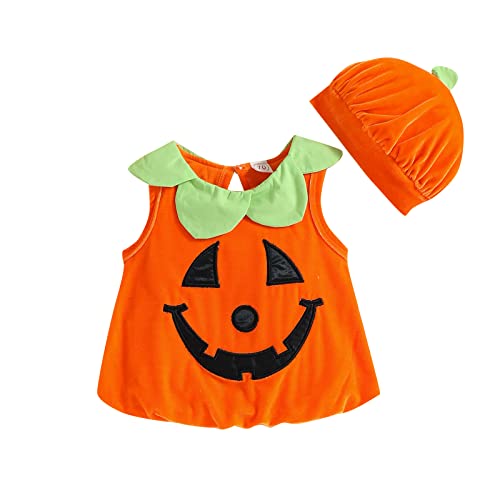 XIXIMAON Halloween-Kostüm für Babys, Jungen, Mädchen, Kürbis, 3-teiliges Set, für Cosplay, Party, Karneval, Fotografie (B-Orange, 6-9 Monate) von XIXIMAON