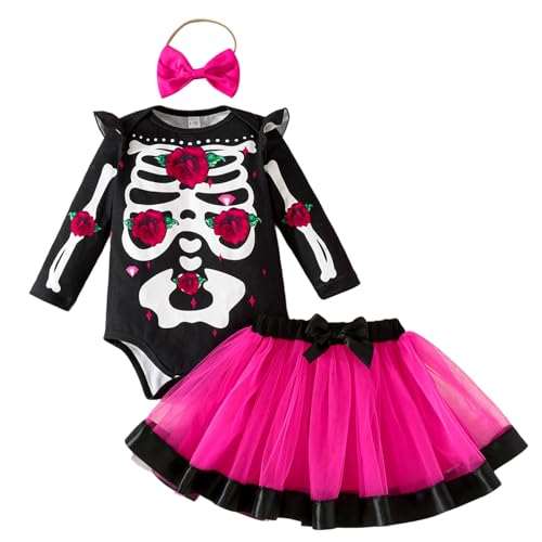 XIXIMAON Halloween-Kostüm für Babys, Mädchen, 2 Stück, Body, Skelett, Tutu, Rock, Tüll, Halloween-Kostüm, Herbst- und Winteroutfit, Schwarz / Rosa, 18-24 Monate XIXIMAON Halloween-Kostüm für Babys, Mädchen, 2 Stück, Body, Skelett, Tutu, Rock, Tüll, Halloween-Kostüm, Herbst- und Winteroutfit, Schwarz / Rosa, 18-24 Monate von XIXIMAON