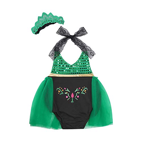 XIXIMAON Kostüm Meerjungfrau Baby Mädchen Prinzessin Strampler mit Pailletten + Stirnband Outfit für Geburtstag Party Halloween Karneval (Grün Schwarz, 6-12 Monate) von XIXIMAON