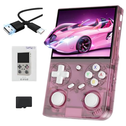 G350 Retro Handheld Spielekonsole 128G,10000+ Spiele,30+ Emulatoren,Lautsprecher mit hoher Lautstärke, 3200mAh Battery,3.5 Inch IPS Screen,Linux System,Tragbarer Game Console,Multiplayer (Rosa) von XIXIMENG