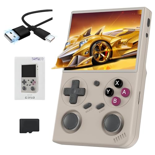 G350 Retro Handheld Spielekonsole 64G,4000+ Spiele, 20+ Emulatoren,Lautsprecher mit hoher Lautstärke,3200mAh Battery,3.5 Inch IPS Screen,Linux System,Tragbarer Game Console,Multiplayer (Grau) von XIXIMENG