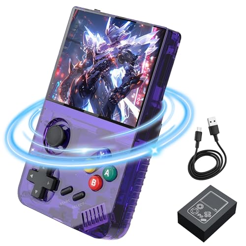 M19 Retro Handheld Spielekonsole Retro Konsole,30000+ Spiele 26 Emualtoren,Linux/Emelec 4.3 System,3,5-Zoll-LCD-HD-Volllaminat-Bildschirm Tragbare Videospielkonsole,3000mAh Batterie (Violett-128G) von XIXIMENG