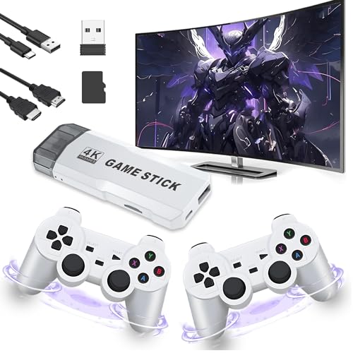 M2 Retro Konsole Spielkonsole Game Stick 4K,20.000+ Spielen 23 Emulatoren,Retro Game Stick mit Zwei 2,4GHz Wireless Controllern,Plug-and-Play-Videospiele für TV,Geschenk für Erwachsene (64G) von XIXIMENG