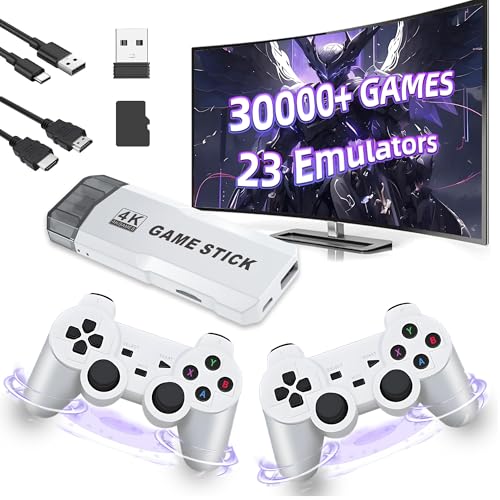 M2 Retro Konsole Spielkonsole Game Stick 4K,30.000+ Spielen 23 Emulatoren,Retro Game Stick mit Zwei 2,4GHz Wireless Controllern,Plug-and-Play-Videospiele für TV,Geschenk für Erwachsene (128G) von XIXIMENG