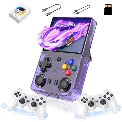 M21 Retro Handheld Spielkonsole Retro Konsole mit 2 drahtlosen Controllern,30000+ Spiele 30+Emulatoren,4000mAh,3.5'' IPS Bildschirm Tragbare Videospielkonsole,Unterstützung Connect TV (Violett-128G) von XIXIMENG