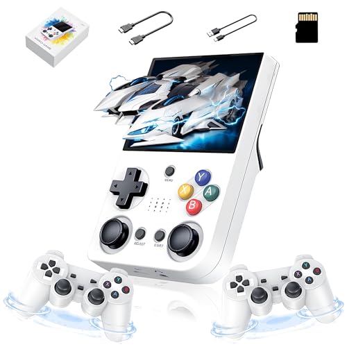 M21 Retro Handheld Spielkonsole Retro Konsole mit 2 drahtlosen Controllern,30000+ Spiele 30+Emulatoren,4000mAh,3.5'' IPS Bildschirm Tragbare Videospielkonsole,Unterstützung Connect TV (Weiß-128G) von XIXIMENG