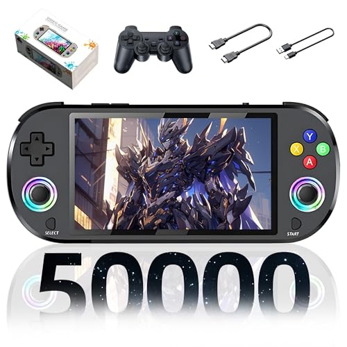 M22 Pro Retro Handheld Spielekonsole Retro Konsole,50000+ Spiele,30+ Emulatoren,EmuELEC System Tragbare Spielkonsole,5-Zoll-IPS Farben RGB Bildschirm,mit Drahtlosem Controller,3000mAh (Schwarz-256G) von XIXIMENG