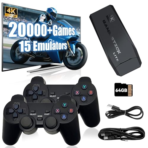 M8 Retro Konsole Spielkonsole 64G,20000+ Spiele 15 Emulatoren,4K-HDMI-Ausgang Retro Game Stick für Fernseher,Plug-and-Play Tragbare Spielkonsole mit 2,4GHz-Funksteuerungen,Geschenk für Erwachsene von XIXIMENG