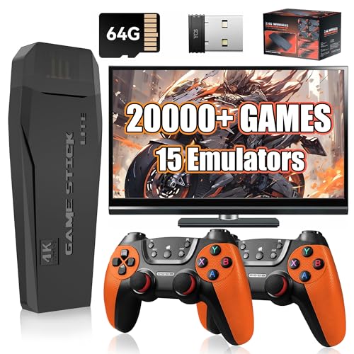M9 Retro Konsole Spielkonsole Game Stick 4K HD, 20.000+ Spiele 15 Emulatoren Tragbare Videospielkonsole mit 2,4GHz Drahtloser Controller,Spiele suchen/Lieblingsspiele/Spiele speichern,Plug & Play von XIXIMENG